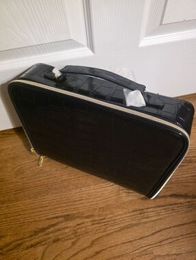 Black Croc-Embossed Womens Cosmetic Travel Case & Red Suede Travel Case